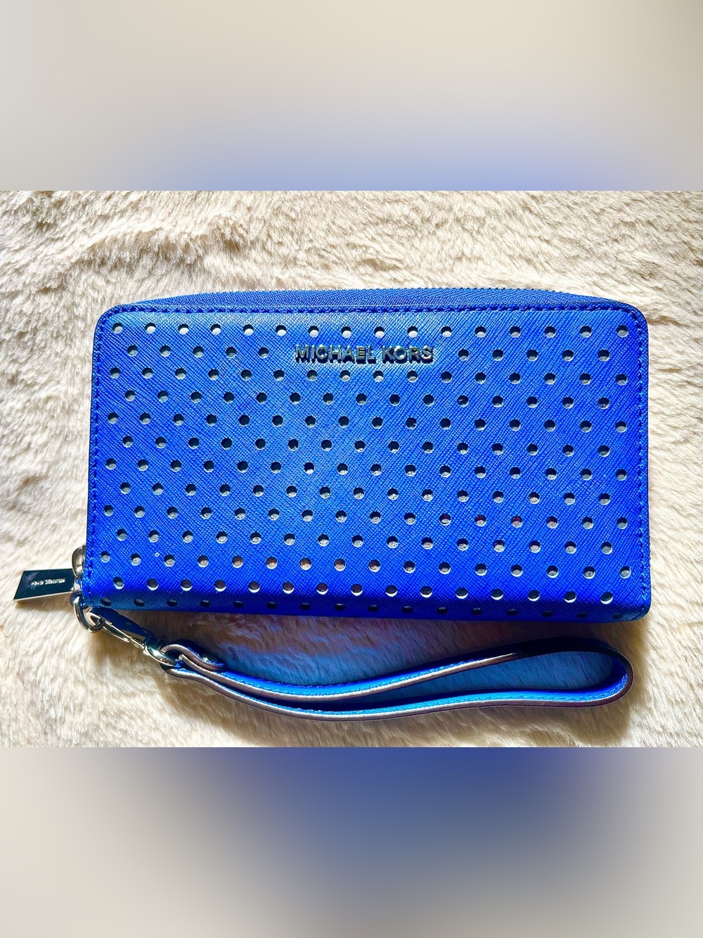 Michael Kors Electric Blue Perforated Wristlet💙